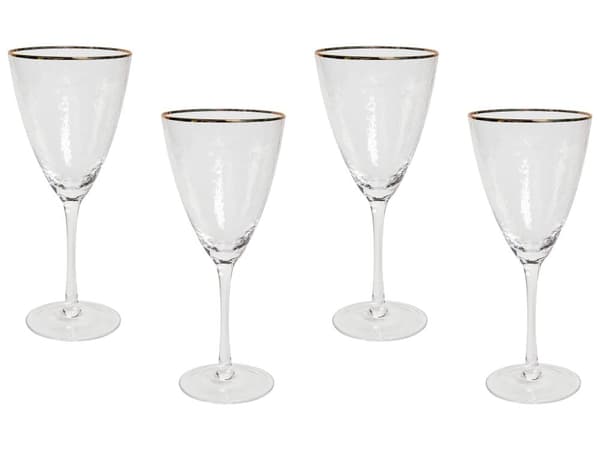 Vinglas klart glas 4 stk sæt guld rød 38 cl mundblæst retro moderne stil stue køkkenbord