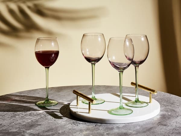 Vinglas Lyserød Grøn Tonet 4 stik 36 cl Farvede Rødvinsglas Mundblæste Glas til Vin Bordeaux Bourgogneglas