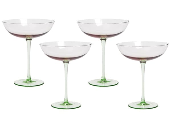 Martinilasi vaaleanpunainen vihreä lasi 4 kpl setti 25 cl cocktail-lasi läpinäkyvä retro moderni