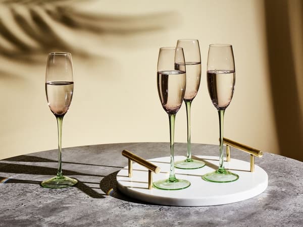 Champagneglas 4 st Rosa Grön Transparent Handblåsta 20 cl Set