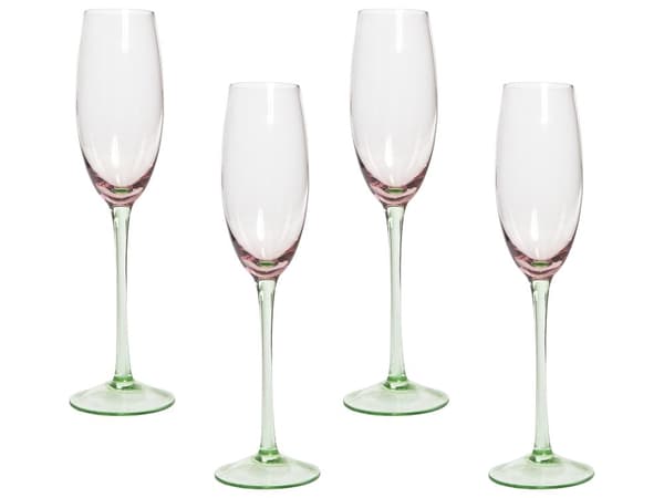 Champagneglas 4 st Rosa Grön Transparent Handblåsta 20 cl Set