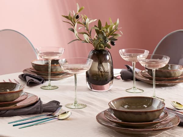 Martiniglas 4 st Rosa Grön Transparent Handblåsta 25 cl Set