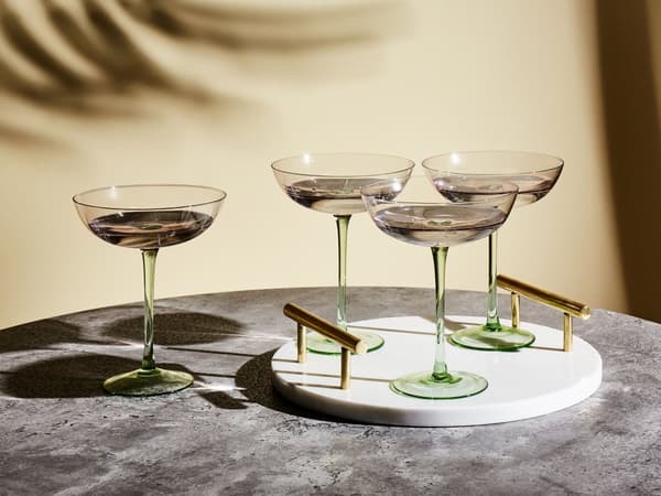 Martiniglas 4 st Rosa Grön Transparent Handblåsta 25 cl Set