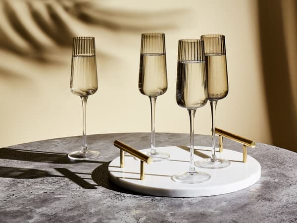 Champagneglas 4 st Grå Transparent Handblåsta 23 cl Set Coupe Glas