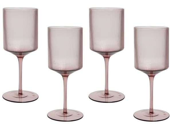 Sett med 4 Vinglass Rosa Transparent Håndblåst 38 cl