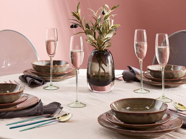 Sett med 4 Champagneglass Rosa Grønn Transparent Håndblåst, 20 cl