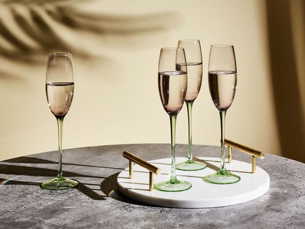 Sett med 4 Champagneglass Rosa Grønn Transparent Håndblåst, 20 cl
