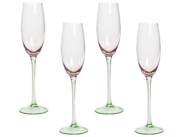 Sett med 4 Champagneglass Rosa Grønn Transparent Håndblåst, 20 cl