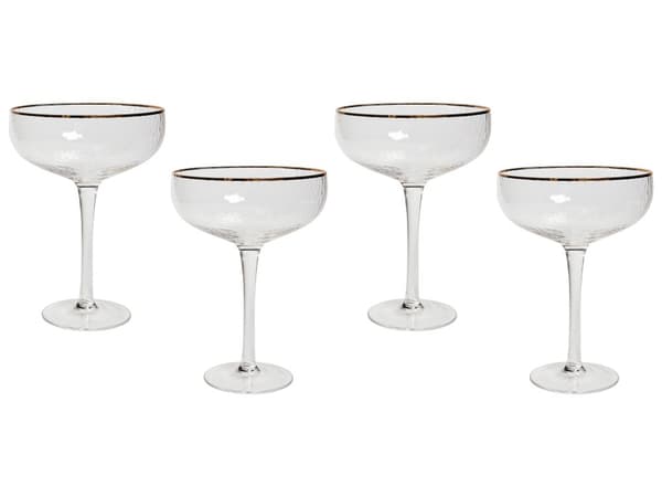 Sett med 4 Champagneglass Transparente Håndblåste 45 cl 4-delers Sett med Gullkantet