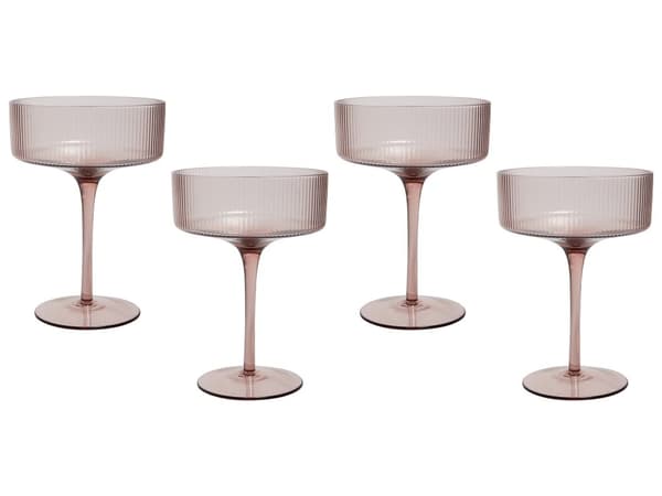 Sett med 4 Rosa Transparente Håndblåste Champagneskåler 33 cl
