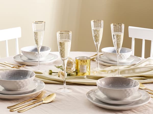 Sett med 4 Transparente Håndblåste Champagneglass 25 cl 4-delt Sett med Gullkantet