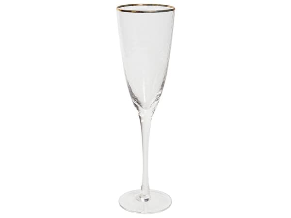 Sett med 4 Transparente Håndblåste Champagneglass 25 cl 4-delt Sett med Gullkantet
