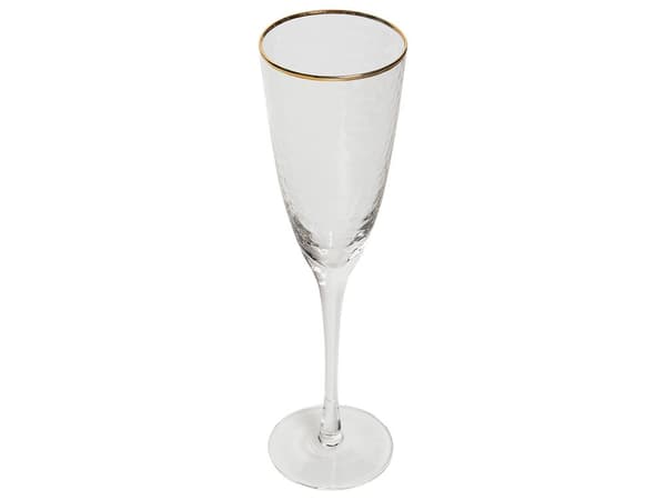 Sett med 4 Transparente Håndblåste Champagneglass 25 cl 4-delt Sett med Gullkantet