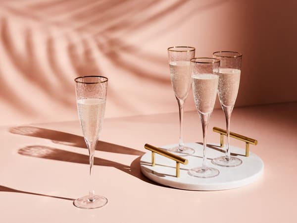 Sett med 4 Transparente Håndblåste Champagneglass 25 cl 4-delt Sett med Gullkantet