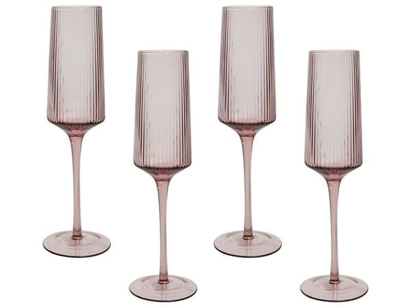 Sett med 4 Rosa Transparente Håndblåste Champagneglass 22 cl