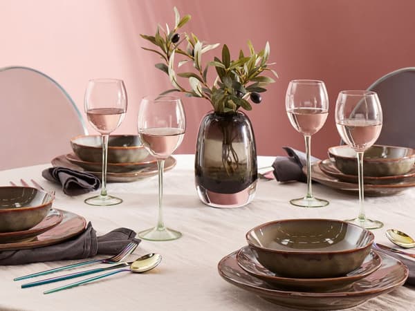 Sett med 4 Rødvinsglass Fløyter Rosa Grønne Transparente Håndblåste 36 cl