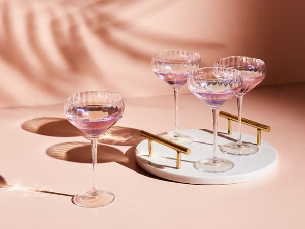 Sett med 4 Champagneglass Transparent Iriserende Finish Håndblåst Coupes Glass 30 cl