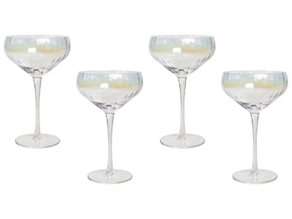 Sett med 4 Champagneglass Transparent Iriserende Finish Håndblåst Coupes Glass 30 cl