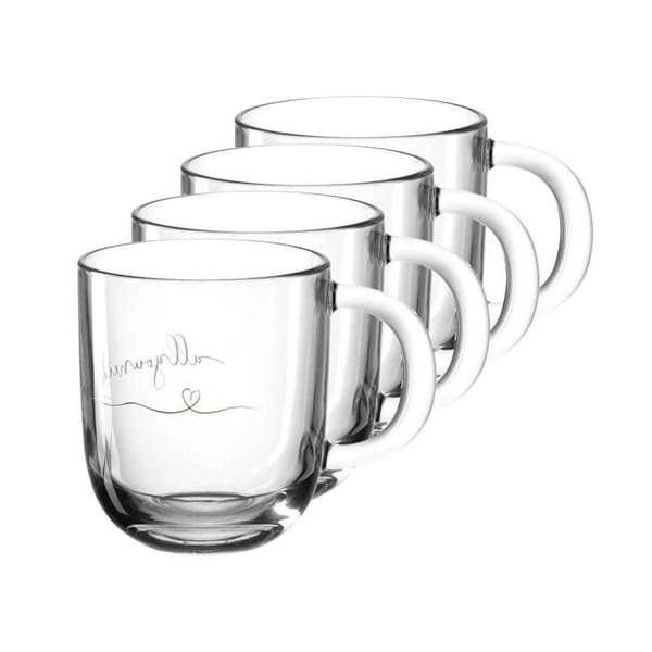 Tasse - Leonardo - EMOZIONE - Set om 4 - 300 ml - Mönster 'allyouneedislove' - Tål diskmaskin
