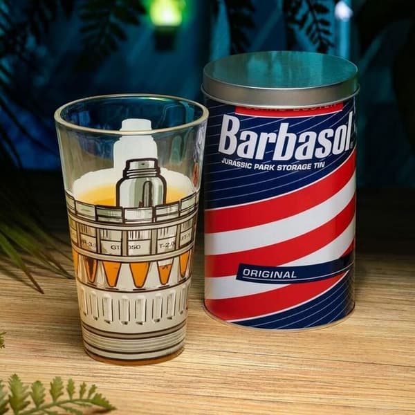 Flaska - Jurassic Park - Barbasol - Metall - Glas - Dinosaur Embryo Design