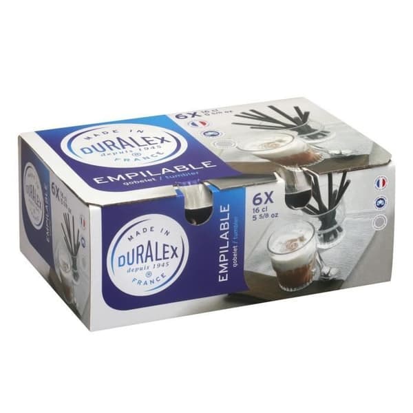 DURALEX Box med 6 stapelbara koppar 16 cl transparent