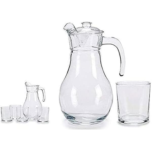 Set med glasögon - VIVALTO - 5 st med kanna - Platt glas - Tål diskmaskin - 40 cl / 1,8 l