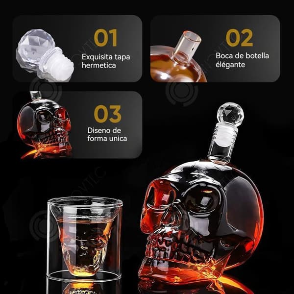 INN Skull Skull Karaff 700 ml och 6 whiskyglas 75 ml Whisky Decanter Vinglas för alla hjärtans dag och fars dag present