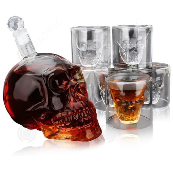INN Skull Skull Karaff 700 ml och 6 whiskyglas 75 ml Whisky Decanter Vinglas för alla hjärtans dag och fars dag present