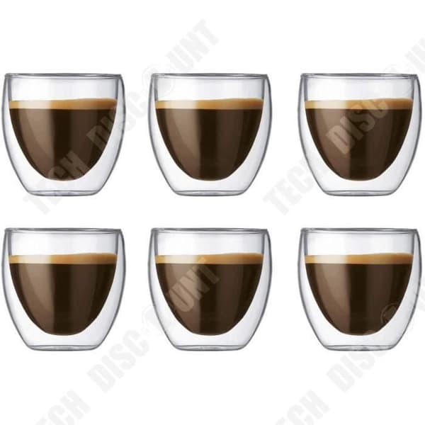 TD® set med 6 glas kaffe/espresso/espressokopp - 80ml - set/dubbelvägg kaffemuggar, original espressokopp te