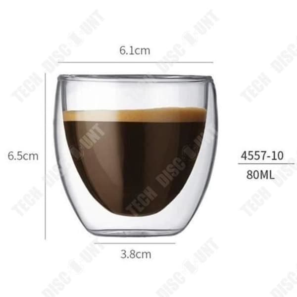TD® Set med 6 kaffe-/espresso-/espressokoppar - 350 ml , dubbelväggigt transparent glasset för kaffe och te