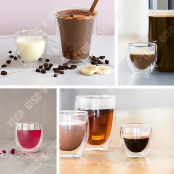 TD® Set med 6 kaffe-/espresso-/espressokoppar - 350 ml , dubbelväggigt transparent glasset för kaffe och te