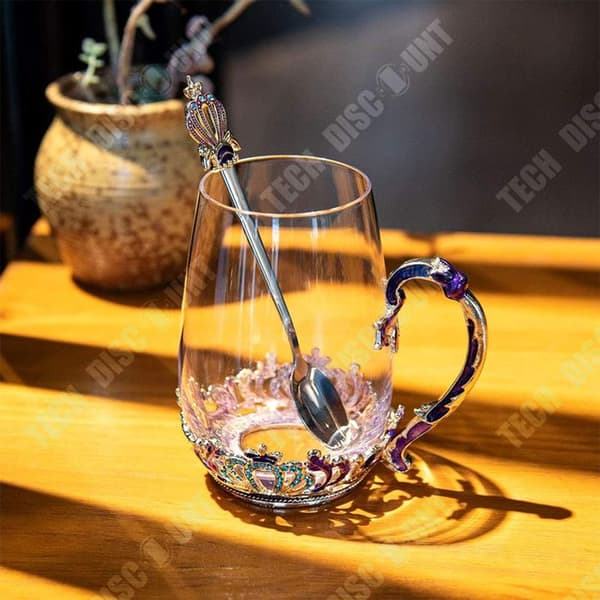 TD Emalj Glaskopp 350ML Universal Crown Rund Glasmugg Kristallkopp Glas Kaffekopp Ny Glasmugg
