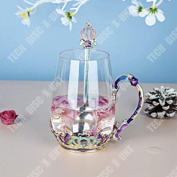 TD Emalj Glaskopp 350ML Universal Crown Rund Glasmugg Kristallkopp Glas Kaffekopp Ny Glasmugg