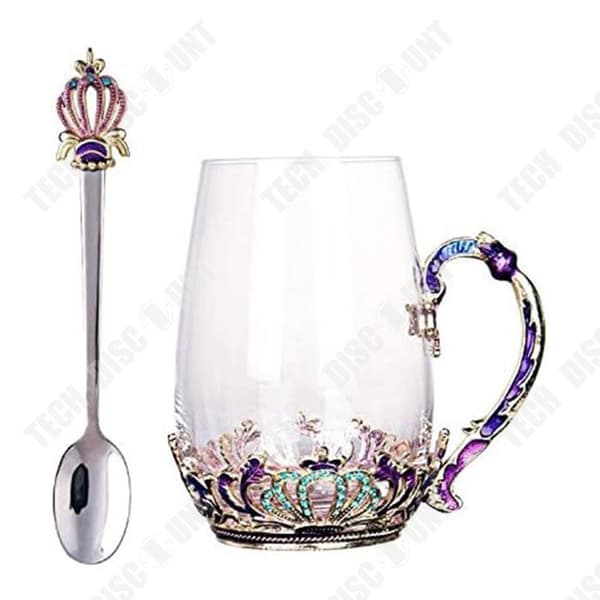 TD Emalj Glaskopp 350ML Universal Crown Rund Glasmugg Kristallkopp Glas Kaffekopp Ny Glasmugg