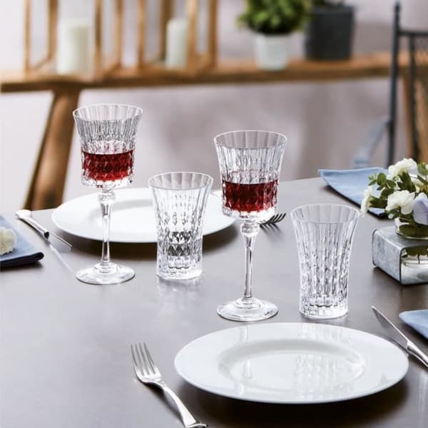 6 röda och vita vinglas 27cl Lady Diamond - Cristal d'Arques - Ultratransparent glas med vintagedesign 227 Transparent