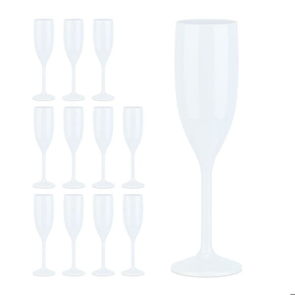 Relaxdays champagneglas, set om 12, okrossbara, utan BPA, återanvändbara, mousserande glas, bröllop, camping, vit