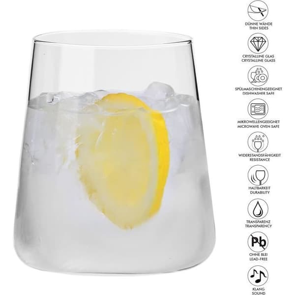 Set med 12 par Avantgarde-glas 380 ml för vatten och kalla drycker, modern och minimalistisk design, kristallbotten