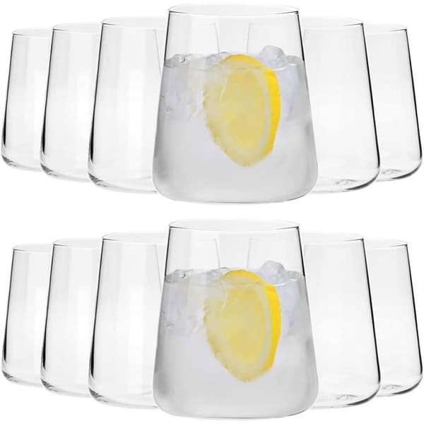 Set med 12 par Avantgarde-glas 380 ml för vatten och kalla drycker, modern och minimalistisk design, kristallbotten