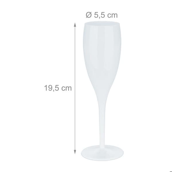 Relaxdays Plastflöjt för champagne, set om 6, robust och BPA-fri, återanvändbar, kapacitet: 100 ml, vit