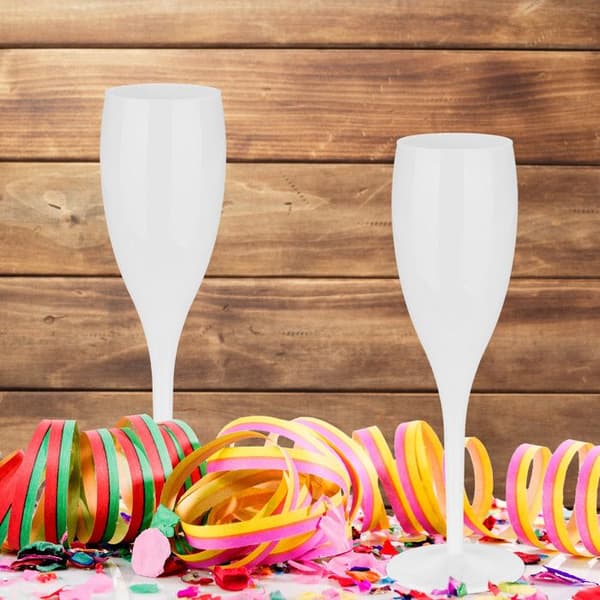 Relaxdays Plastflöjt för champagne, set om 6, robust och BPA-fri, återanvändbar, kapacitet: 100 ml, vit