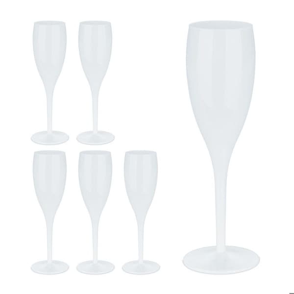 Relaxdays Plastflöjt för champagne, set om 6, robust och BPA-fri, återanvändbar, kapacitet: 100 ml, vit