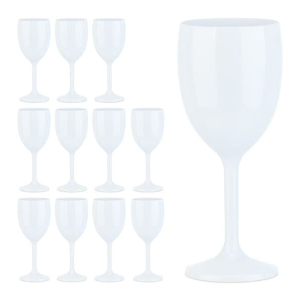 Relaxdays plastikkoppar för vin, set med 12, bruchsäkra, BPA-fria, campingfester, syntetmaterial, vita