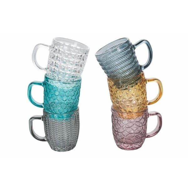 Villa d'Este hem tivoli - 5908984 - Paket med 6 kaffekoppar 90 ml i färgat glas, geometriska former