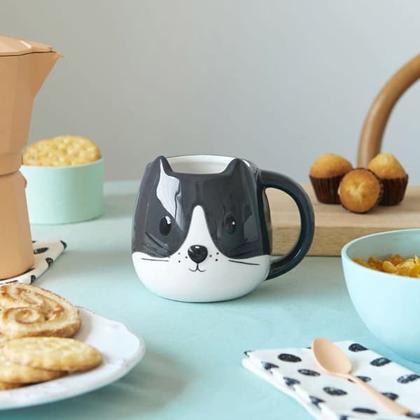 Balvi - 27559 - Kitty Mug White Color Cup i form av ett katthuvud Kapacitet 400 ML Diskmaskinssäker