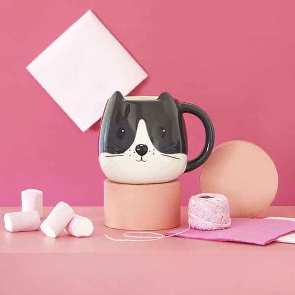 Balvi - 27559 - Kitty Mug White Color Cup i form av ett katthuvud Kapacitet 400 ML Diskmaskinssäker