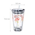 Miniatyrbild 4 av 6: Relaxdays Glas med sugrör och lock, set om 4, mönster med flamingo, 450 ml, diskmaskinssäkra, transparenta