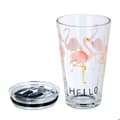 Miniatyrbild 6 av 6: Relaxdays Glas med sugrör och lock, set om 4, mönster med flamingo, 450 ml, diskmaskinssäkra, transparenta