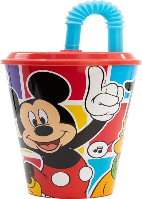 Tataway Gobelet barn Disney Mickey Mouse röd och blå plast 430 ml med sugrör och flexibelt lock