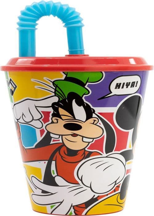 Tataway Gobelet barn Disney Mickey Mouse röd och blå plast 430 ml med sugrör och flexibelt lock