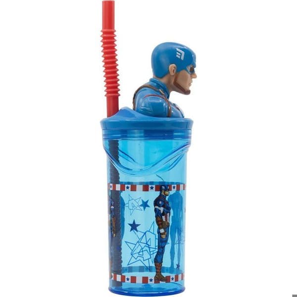 Boendefrukter Tataway Barnkopp Blå i Plast Marvel Avengers Captain America 360 Ml med Sugrör och 3D-Figurine